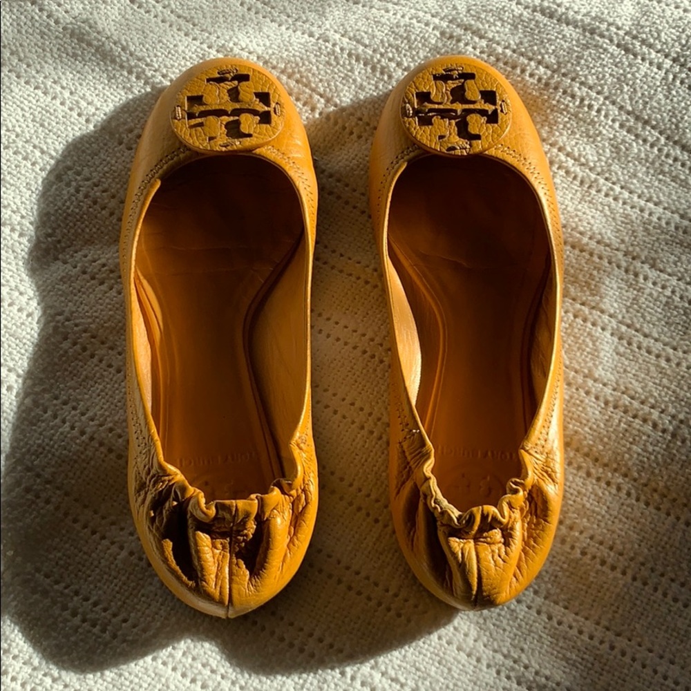 Tory Burch pebble leather , mustard yellow flats
